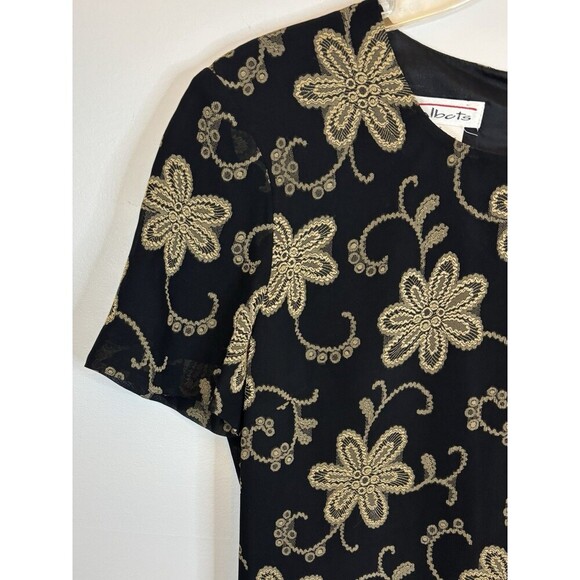 TALBOTS Vintage Floral Brocade Sheath Dress 6 Black Metallic Gold Jacquard Party - Picture 6 of 12